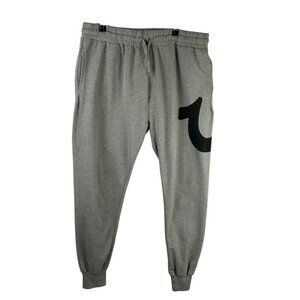 True Religion Jogger Sweatpants Men Large Gray Drawstring Side Logo Sport Active